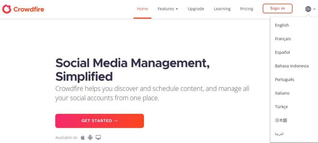 Crowdfire social media software home page