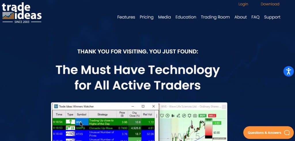 Trade Ideas AI Trading Software Home Page