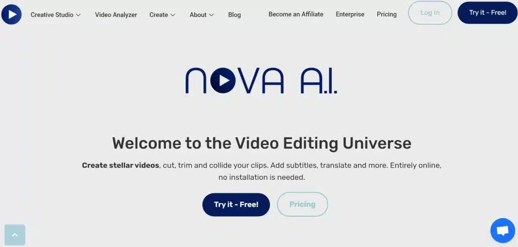 Nova AI Video Generator Home Page