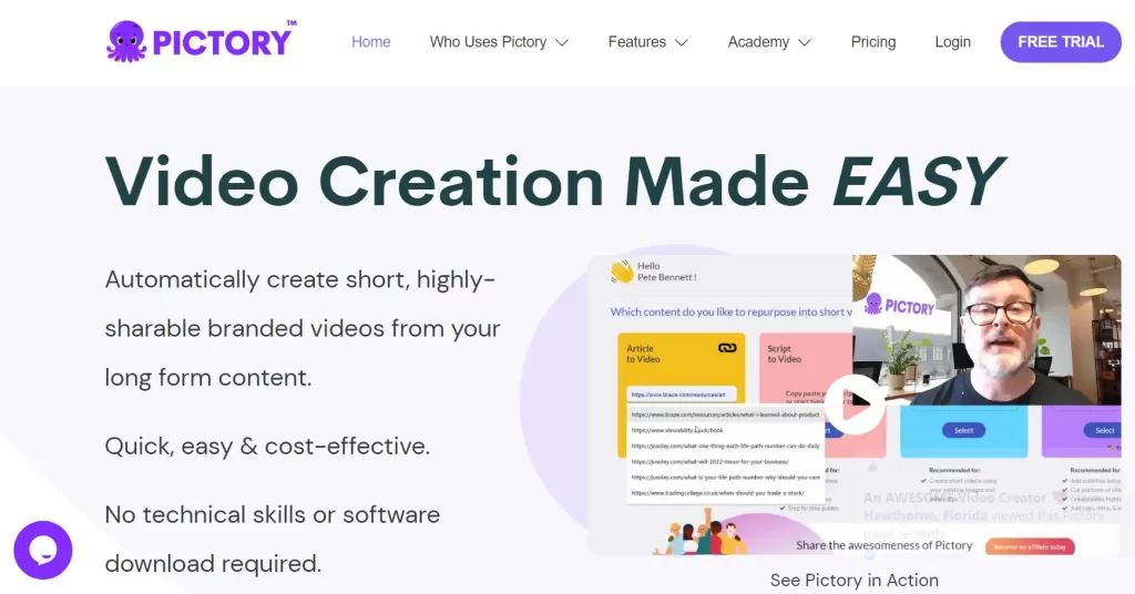 Pictory AI Video Generator Home Page