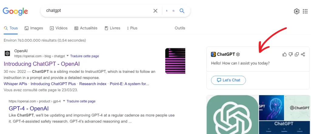 extension displays ChatGPT responses right next to Google search results.
