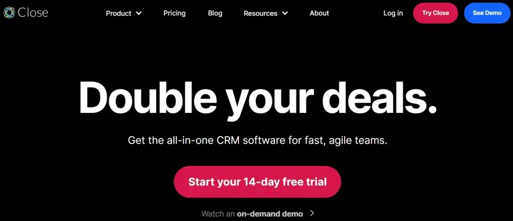 Home Page of Close AI Lead Generation Software
