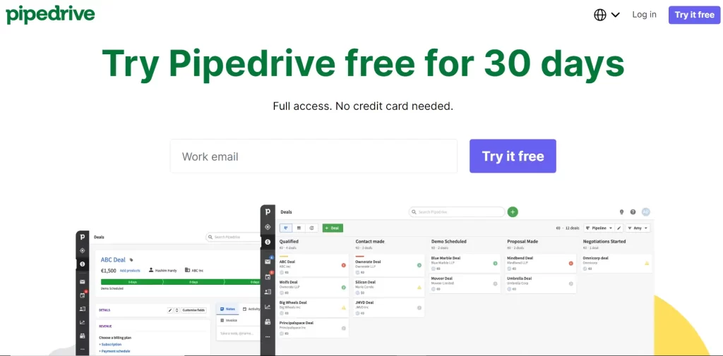 Home Page of Pipedrive AI Lead Generation Software