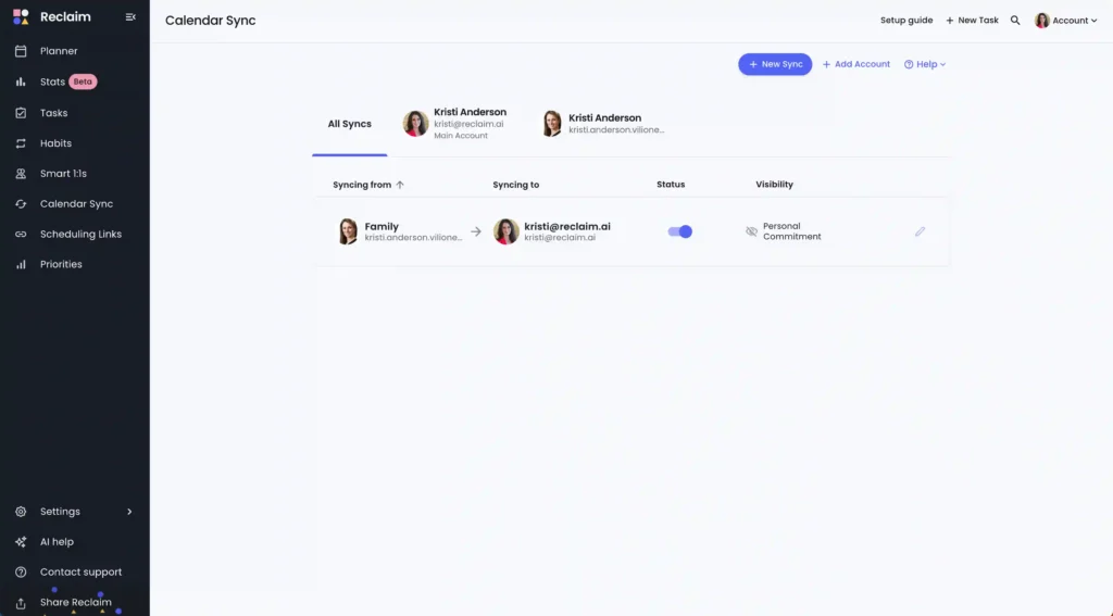Reclaim AI Calendar Sync